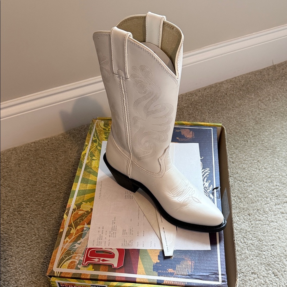 Durango White Leather Western Heeled Boots